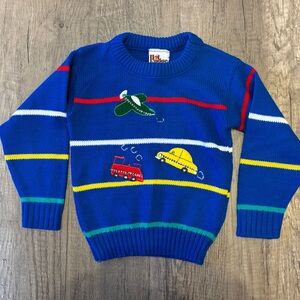Vintage 80s 90s Baby Toddler Sweater Knit Cars Planes Colorblock Colorful